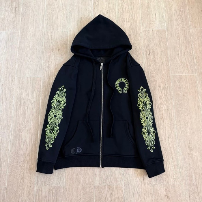 1:1 quality version Fluorescent Green Horseshoe Cross Zip Up Hoodie 29334547