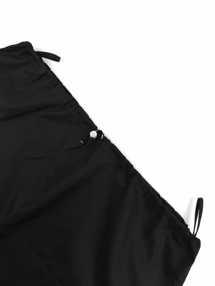 1:1 quality version Black Nylon Adjustable Hem Right Triangle Logo Elastic Drawstring Waist A Line Mini Skirt 29334518