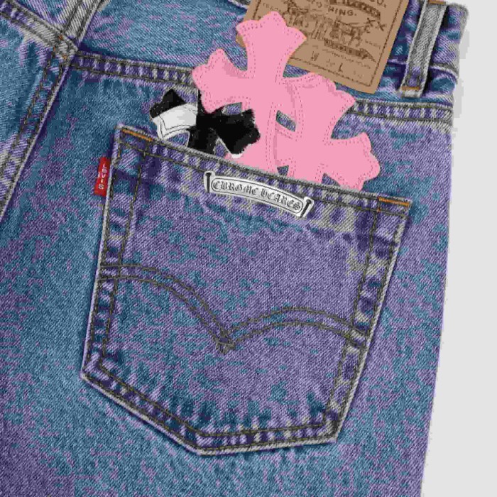 1:1 quality version Pink Imported Cowhide Horsehair Spliced Jeans 29334604