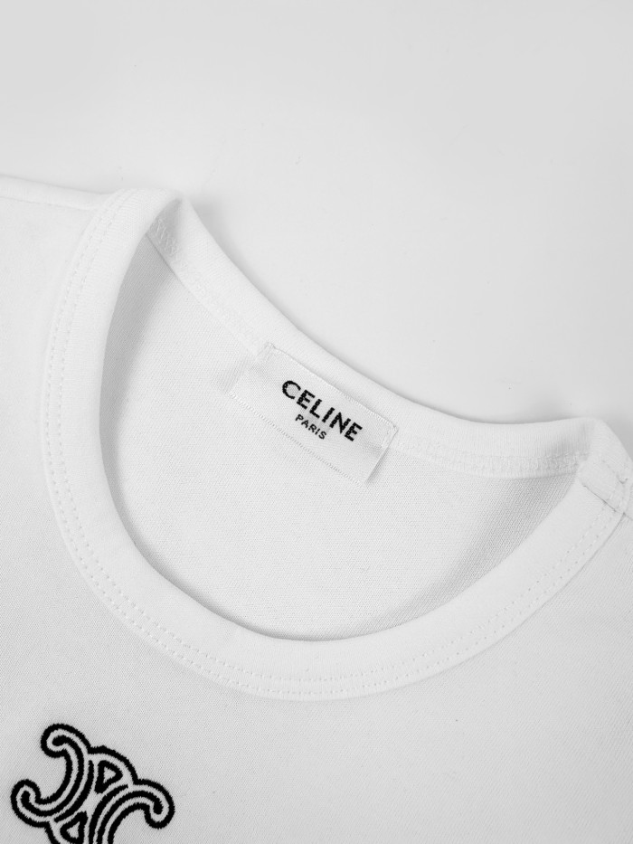 1:1 quality version Triomphe Mini Logo Embroidery Minimal Office Slim T-shirt 2 colors 29334307