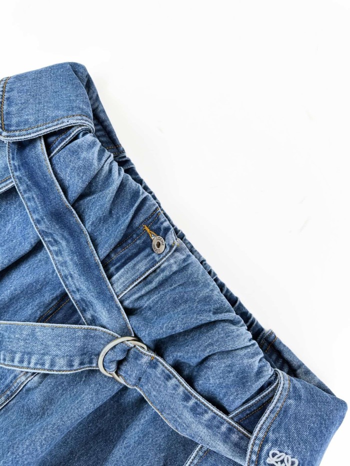 1:1 quality version Wash Blue Denim High Waist Fabric Belt With Ring Buckle Irregular Asym Mini Skirt 29334616