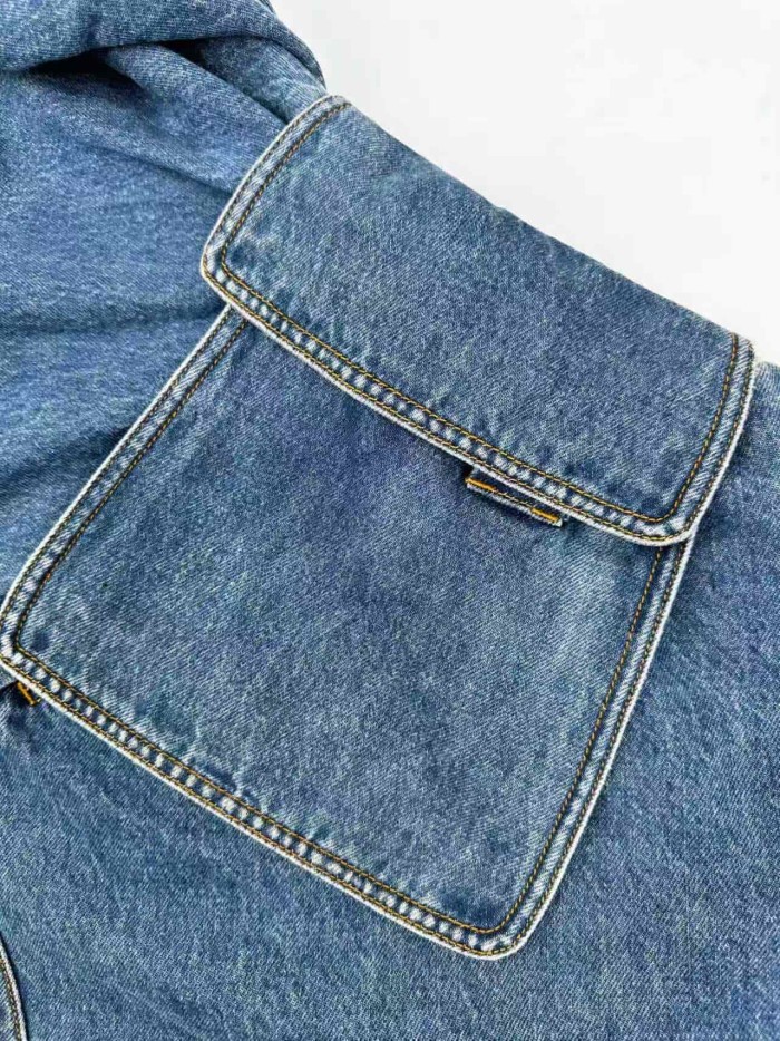 1:1 quality version Wash Blue Denim High Waist Fabric Belt With Ring Buckle Irregular Asym Mini Skirt 29334616