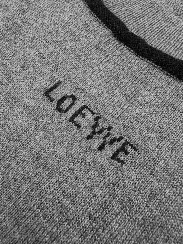 1:1 quality version Thin Black Contrast Crew Neck Half Sleeve Front Tone On Tone Letter Embroidery Ultra Fine Light Knit T-shirt 29334399
