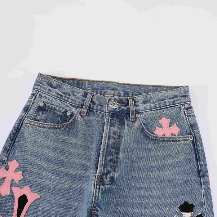 1:1 quality version Pink Imported Cowhide Horsehair Spliced Jeans 29334604