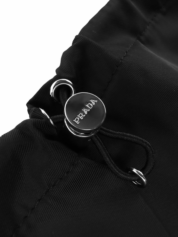 1:1 quality version Black Nylon Adjustable Hem Right Triangle Logo Elastic Drawstring Waist A Line Mini Skirt 29334518