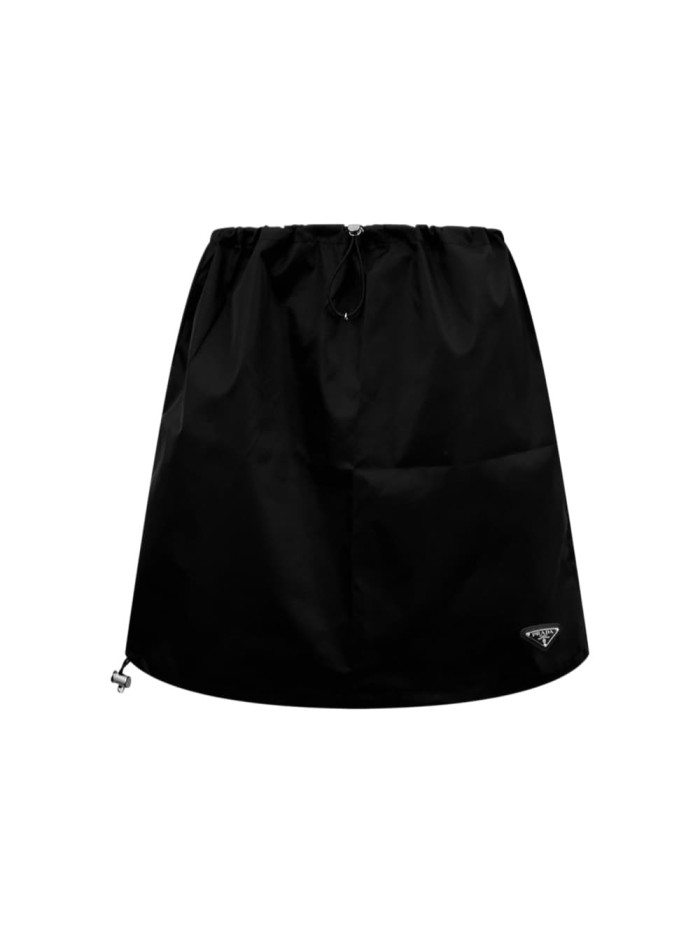 1:1 quality version Black Nylon Adjustable Hem Right Triangle Logo Elastic Drawstring Waist A Line Mini Skirt 29334518
