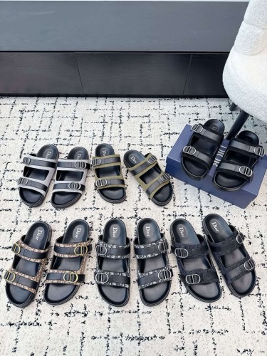 [Plus-size shoes]1:1 quality version All Over Logo Jacquard Fabric Cowhide Double Buckle Open Toe Platform Slide Sandals 6 colors 29334253