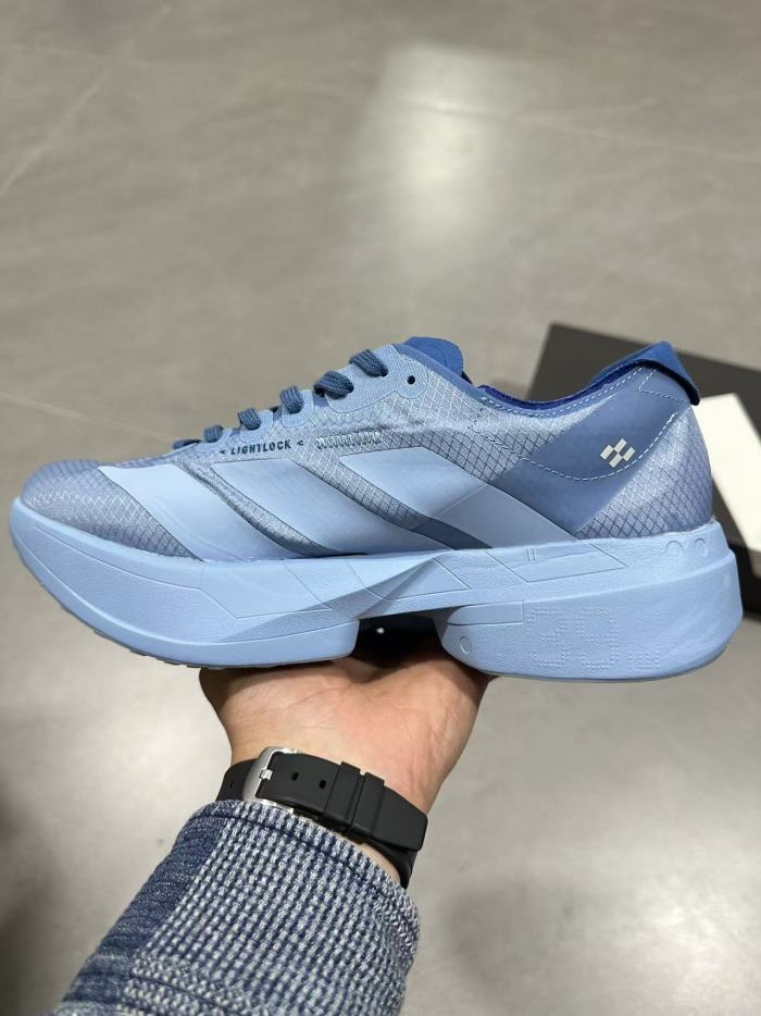 Y-3 Adios Pro 4.0 Lightlock Light Blue Mesh Upper White Distressed Three Stripes Running Sneakers 29336024