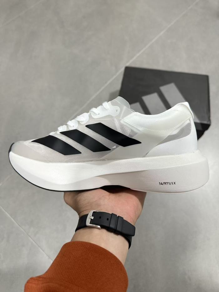 Adizero Adios Pro Evo 1 Transparent Tulle Mesh Upper Solid Black Oversized Three Stripes Marathon Running Sneakers 29336033