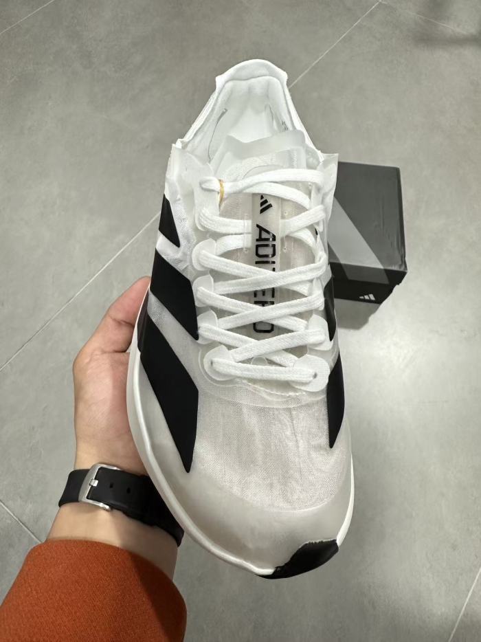 Adizero Adios Pro Evo 1 Transparent Tulle Mesh Upper Solid Black Oversized Three Stripes Marathon Running Sneakers 29336033
