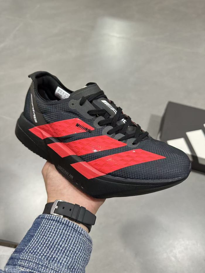 AMG Motorsport Adizero Adios Pro 4 Lightlock Grid Mesh Red Geometric Stripes Marathon Running Sneakers 29336027