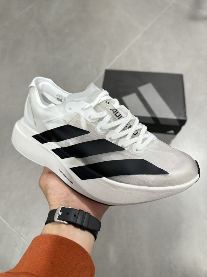 Adizero Adios Pro Evo 1 Transparent Tulle Mesh Upper Solid Black Oversized Three Stripes Marathon Running Sneakers 29336033