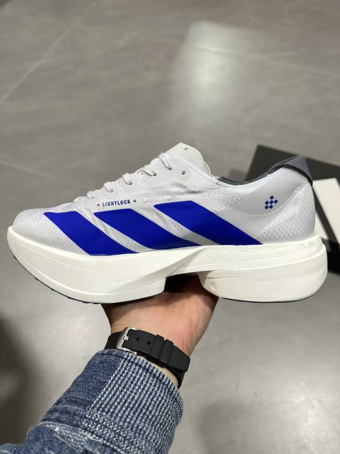 Adios Pro 4 LIGHTSTRIKE PROCONTINENTALTM White Blue Contrast Color Large Three Stripes Marathon Running Sneakers 29336008