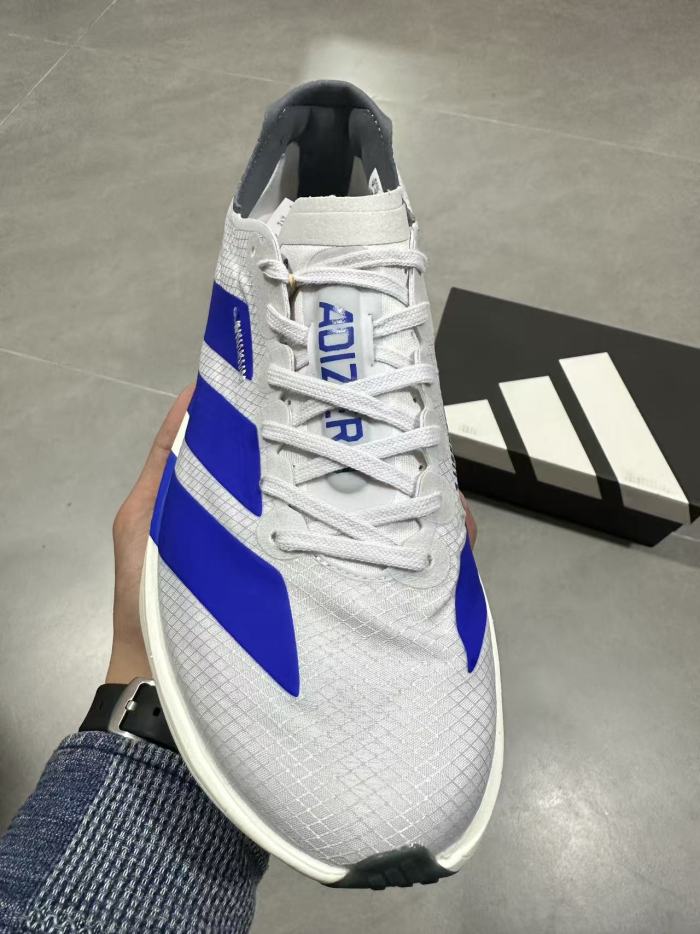 Adios Pro 4 LIGHTSTRIKE PROCONTINENTALTM White Blue Contrast Color Large Three Stripes Marathon Running Sneakers 29336008