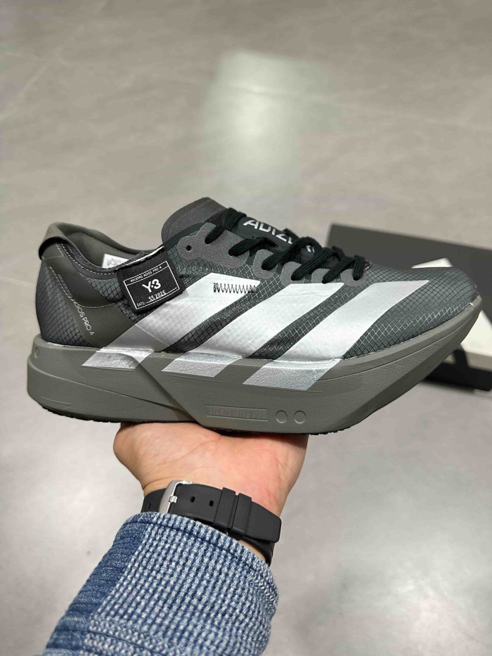 Y-3 Adios Pro 4.0 Lightlock Oversized Silver Stripes Mesh Thick Cushion Marathon Running Sneakers 29336010