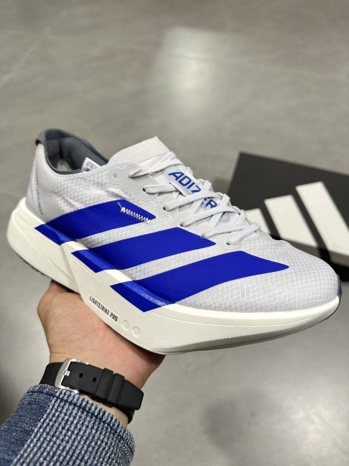 Adios Pro 4 LIGHTSTRIKE PROCONTINENTALTM White Blue Contrast Color Large Three Stripes Marathon Running Sneakers 29336008