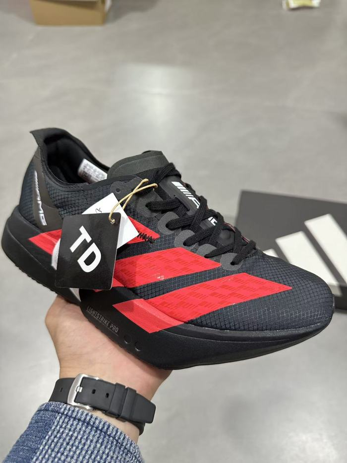 AMG Motorsport Adizero Adios Pro 4 Lightlock Grid Mesh Red Geometric Stripes Marathon Running Sneakers 29336027