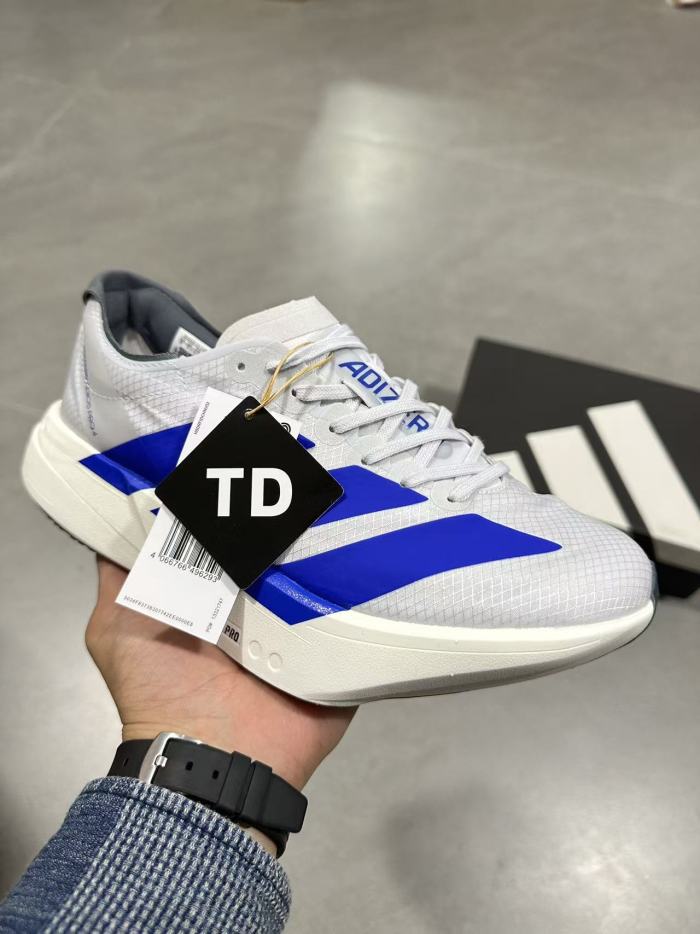 Adios Pro 4 LIGHTSTRIKE PROCONTINENTALTM White Blue Contrast Color Large Three Stripes Marathon Running Sneakers 29336008