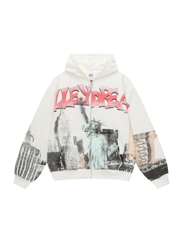 Statue Of Liberty Sculpture Zip Print Washed Hoodie 29344091