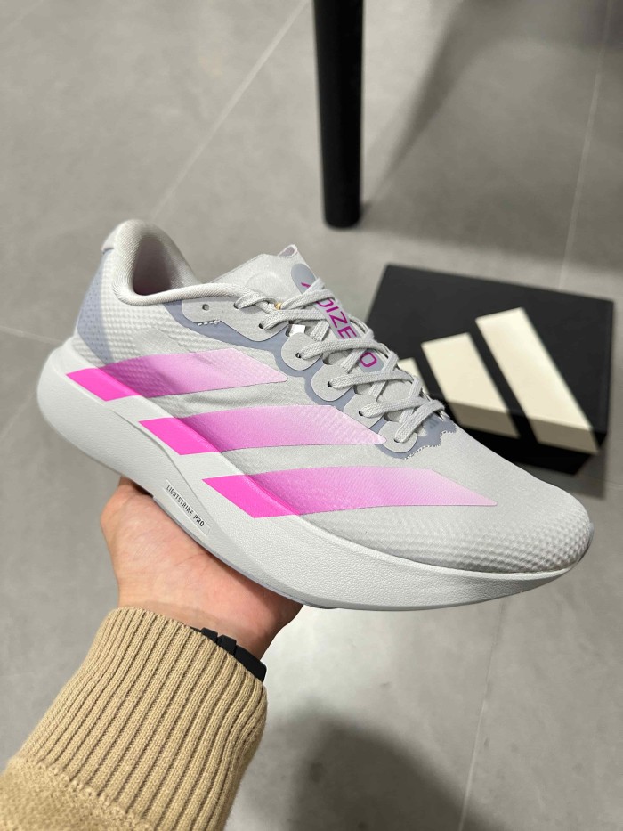 Adizero Evo SL Lightweight Shock Absorbing Breathable Mesh Upper Grey Pink Women Running Sneakers 29343884