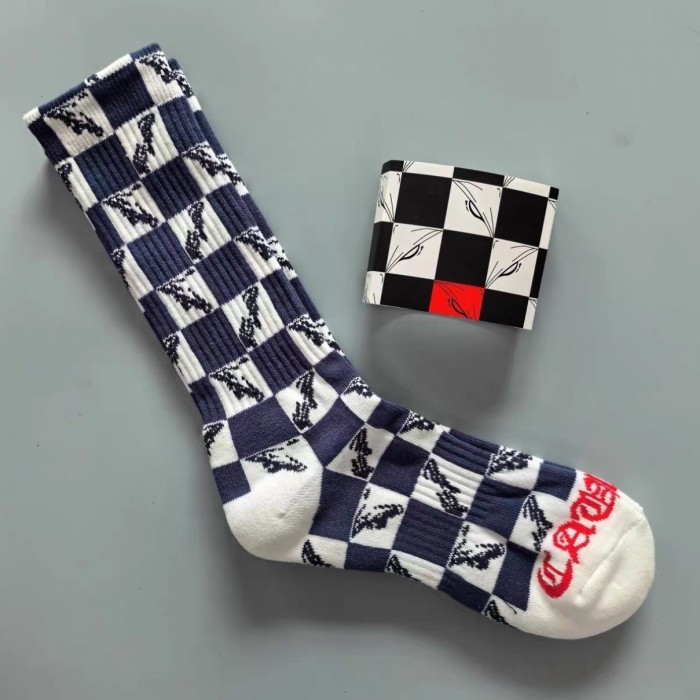 Color Contrast Sanskrit 99 Eyes Checkerboard Crew Socks 3 colors 29348115