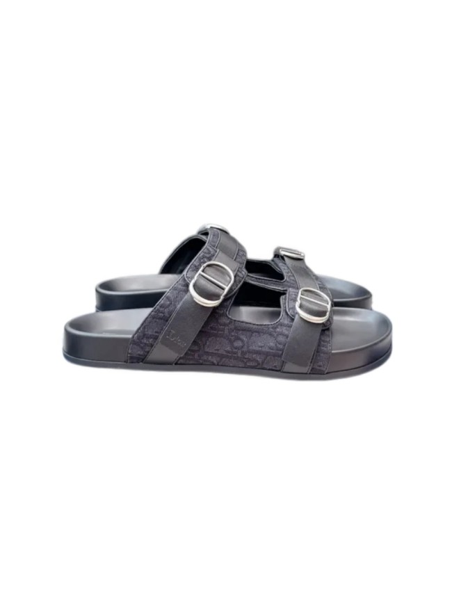 [Plus-size shoes]1:1 quality version All Over Logo Jacquard Fabric Cowhide Double Buckle Open Toe Platform Slide Sandals 6 colors 29334253