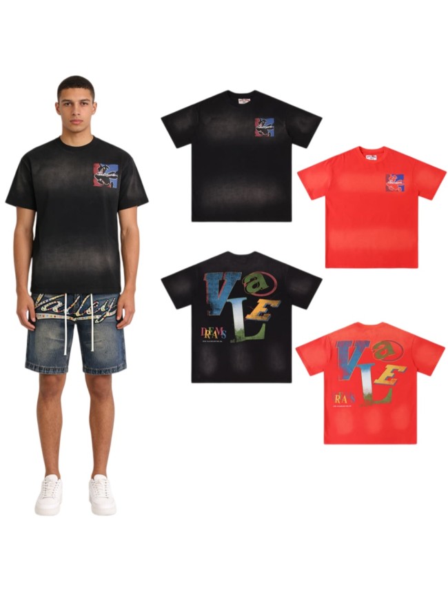 Contrast Color Large Letter Landscape Graffiti Print Washed Tee 2 colors 29354625