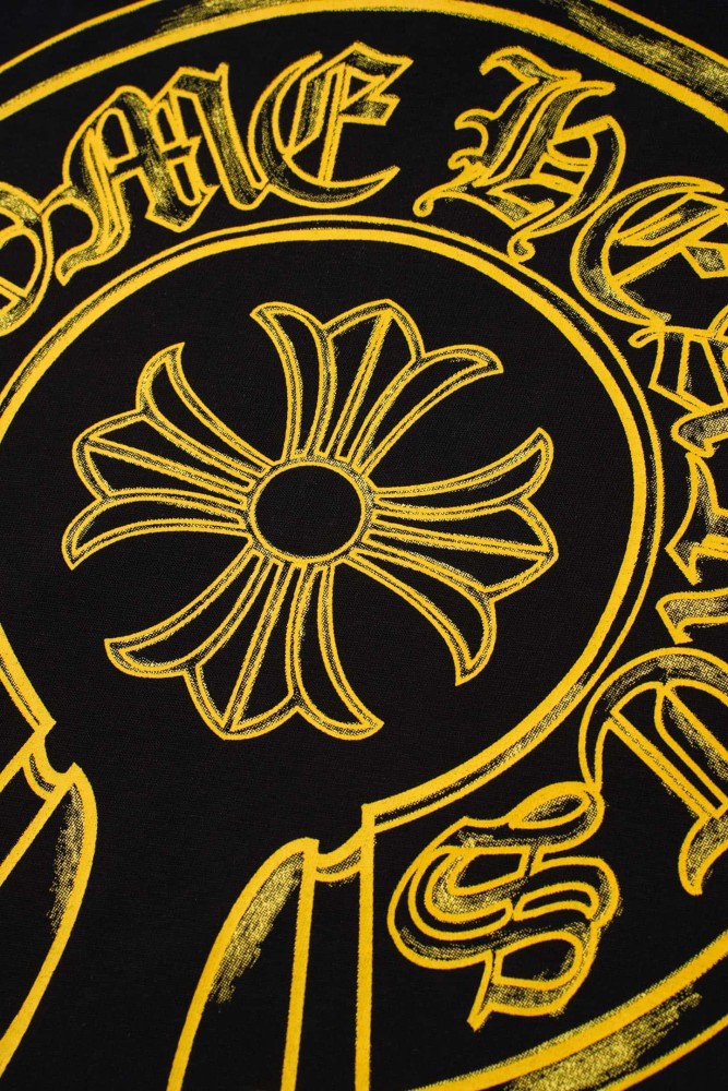 1:1 quality version Vintage Gothic Street Front Pocket Small Gold Horseshoe Cross Floral Print Back Large Gold Horseshoe Scroll Letter Graphic T-shirt 2 colors 29366340