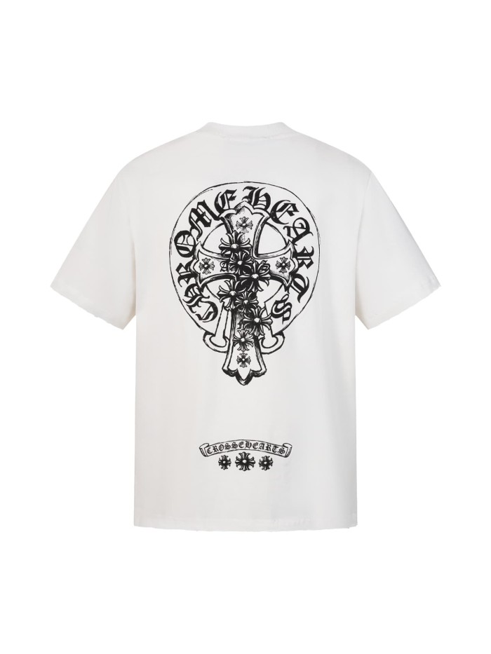 1:1 quality version Vintage Distressed Gothic Street Front Small White Oval Cross Floral Chest Print Back Large Circular Cross Floral Gothic Letter Graphic T-shirt 2 colors 29366184