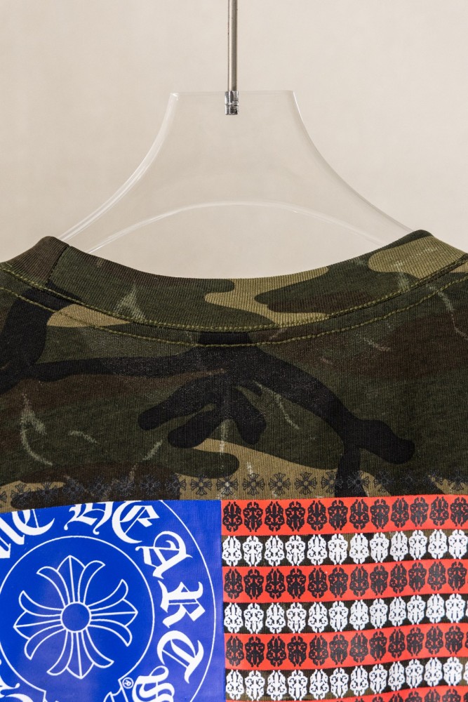 1:1 quality version Front Pocket Circular Cross Logo Bottom C H Letter Print Back American Flag Floral Cross Border Large Graphic T-shirt 2 colors 29367270