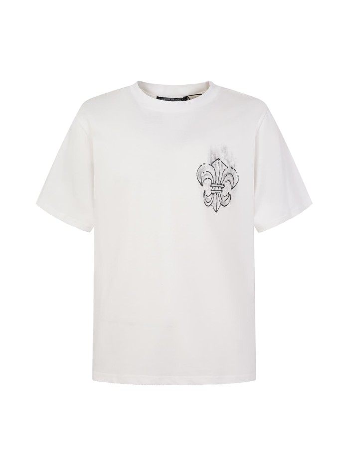 1:1 quality version Front Small Grey Fleur De Lis Chest Print Back Big Horseshoe Gothic Floral Letter Scroll Graphic T-shirt 2 colors 29366194