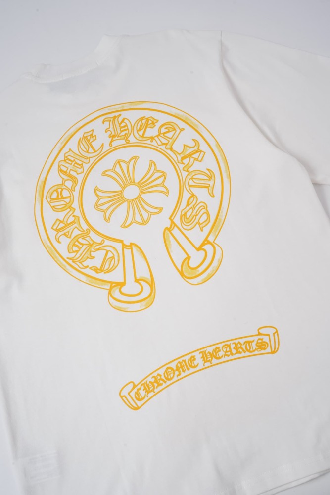 1:1 quality version Vintage Gothic Street Front Pocket Small Gold Horseshoe Cross Floral Print Back Large Gold Horseshoe Scroll Letter Graphic T-shirt 2 colors 29366340