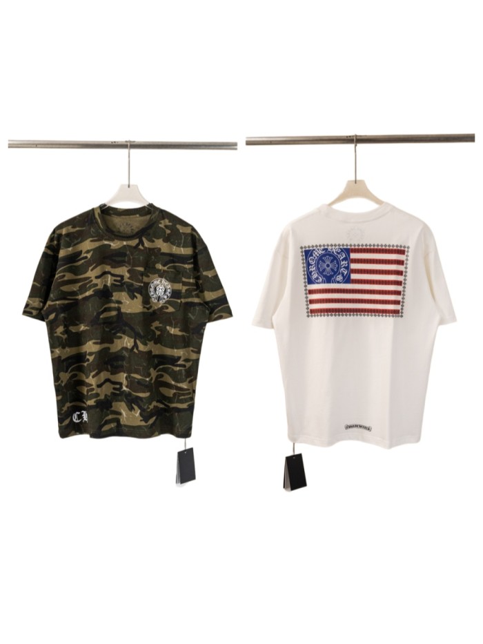 1:1 quality version Front Pocket Circular Cross Logo Bottom C H Letter Print Back American Flag Floral Cross Border Large Graphic T-shirt 2 colors 29367270