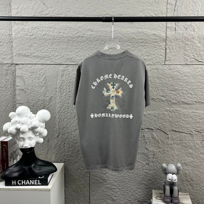 1:1 quality version Front Mini Floral Patch Cross Chest Print Back Large Colorful Fabric Cross Gothic Letter Graphic T-shirt 4 colors 29367052