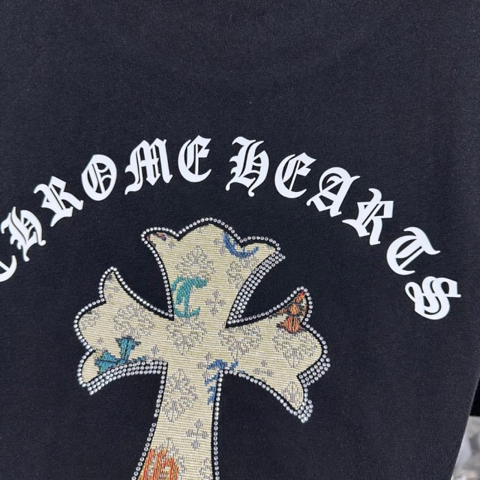 1:1 quality version Front Mini Floral Patch Cross Chest Print Back Large Colorful Fabric Cross Gothic Letter Graphic T-shirt 4 colors 29367052