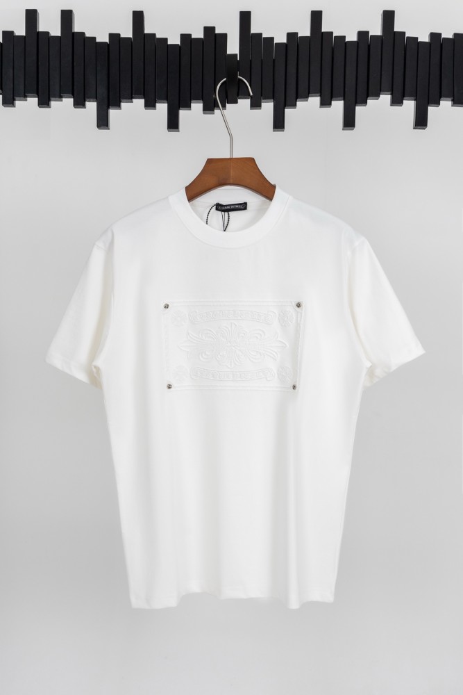 1:1 quality version Minimal Gothic Street Front Square White Embossed Cross Floral Patch Metal Rivet Chest Graphic Single Sided Print T-shirt 2 colors 29367042