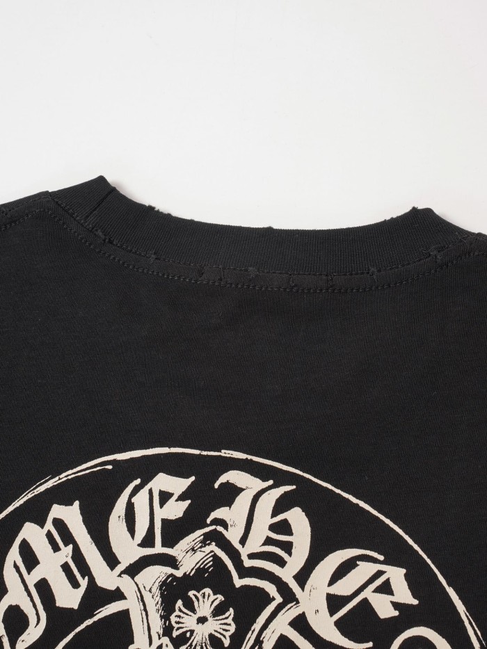 1:1 quality version Vintage Distressed Gothic Street Front Small White Oval Cross Floral Chest Print Back Large Circular Cross Floral Gothic Letter Graphic T-shirt 2 colors 29366184