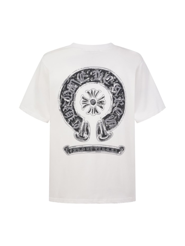 1:1 quality version Front Small Grey Fleur De Lis Chest Print Back Big Horseshoe Gothic Floral Letter Scroll Graphic T-shirt 2 colors 29366194