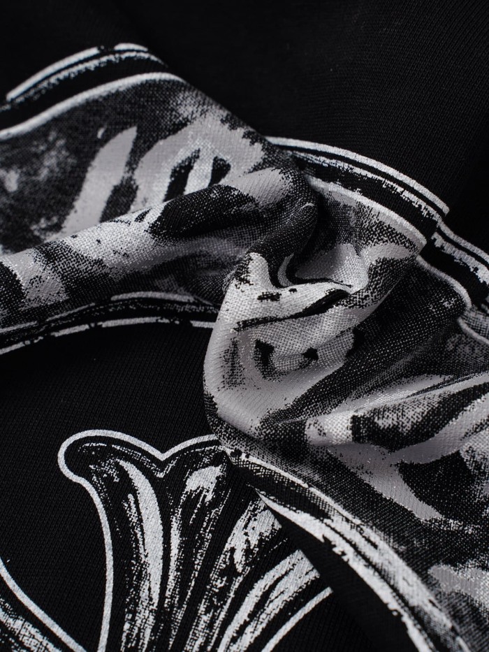 1:1 quality version Front Small Grey Fleur De Lis Chest Print Back Big Horseshoe Gothic Floral Letter Scroll Graphic T-shirt 2 colors 29366194