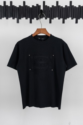 1:1 quality version Minimal Gothic Street Front Square White Embossed Cross Floral Patch Metal Rivet Chest Graphic Single Sided Print T-shirt 2 colors 29367042