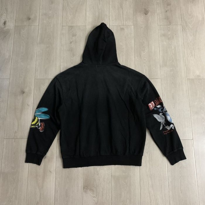 1:1 quality version Vintage Crest Raw Edge Patch Letter Embroidery Zip Up Hoodie 29366341