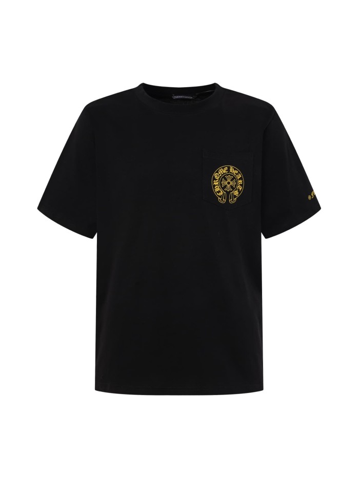 1:1 quality version Vintage Gothic Street Front Pocket Small Gold Horseshoe Cross Floral Print Back Large Gold Horseshoe Scroll Letter Graphic T-shirt 2 colors 29366340
