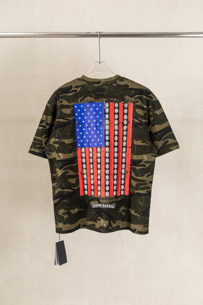 1:1 quality version Pocket Gothic Scroll Red Cross Embroidery Bottom C H Letter Back Vintage Camo Usa Flag Cross Stripes Print T-shirt 29367276