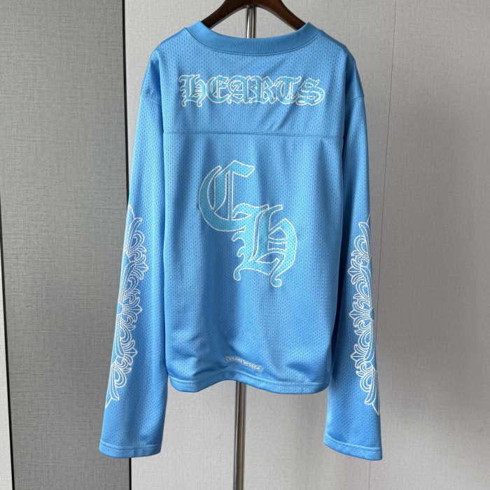 1:1 quality version Streetwear Gothic Floral Side Print Loose Fit V Neck Mesh Hockey Jersey Long Sleeve T-Shirt &   Pants Set 5 colors 29370291
