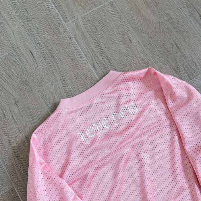 1:1 quality version Streetwear Gothic Floral Side Print Loose Fit V Neck Mesh Hockey Jersey Long Sleeve T-Shirt &   Pants Set 5 colors 29370291