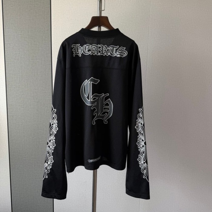 1:1 quality version Streetwear Gothic Floral Side Print Loose Fit V Neck Mesh Hockey Jersey Long Sleeve T-Shirt &   Pants Set 5 colors 29370291