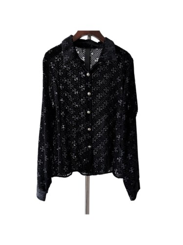 1:1 quality version Gothic Streetwear All Over Cross Print Lapel Long Sleeve Cropped Button Shirt 29373183