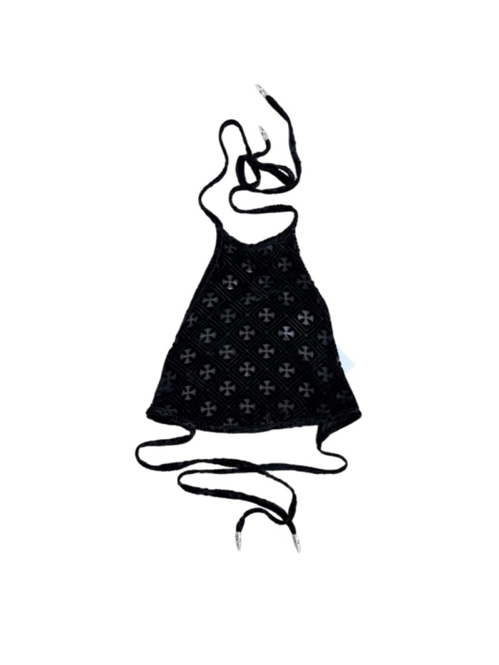 1:1 quality version All Over Cross Print Halter Tie Back Crop Cami Tank Top for girls 29372686