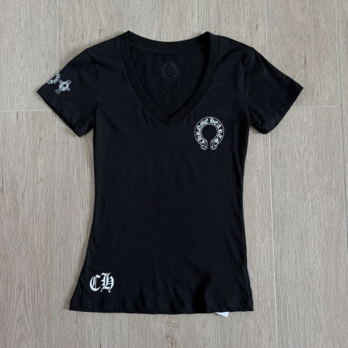 1:1 quality version Double Sided Gothic Horseshoe Letter Cross Print Slim Fit V Neck tee for girls 2 colors 29372508