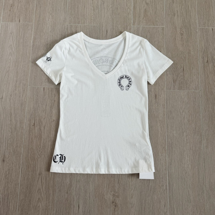 1:1 quality version Double Sided Gothic Horseshoe Letter Cross Print Slim Fit V Neck tee for girls 2 colors 29372508